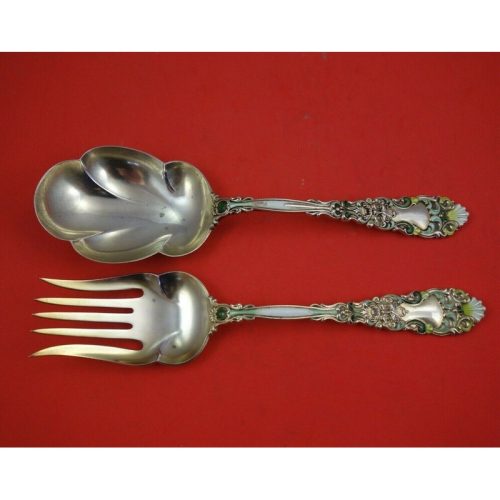 Renaissance by Dominick and Haff Sterling Salad Serving Set 2pc Vermeil Enamel
