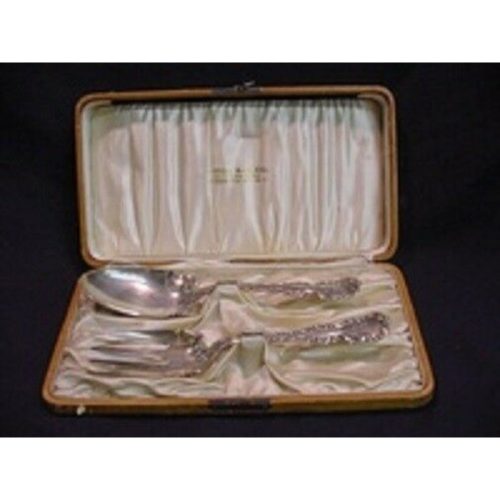 Louis XV By Whiting Sterling Salad Serving Set w/ Leather Box and Whiting Emblem