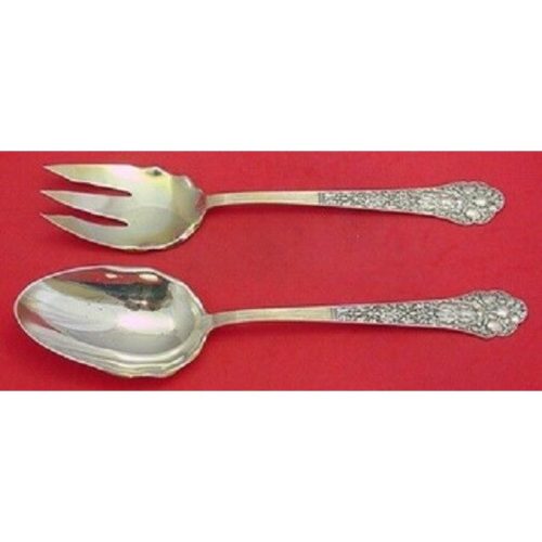 Medici Old By Gorham Sterling Salad Serving Set w/ Scalloped Bowl and Tines 2pc