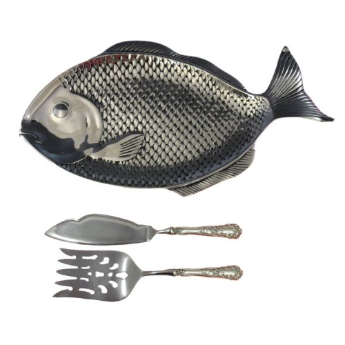 Wilton Armetale Fish Tray + 2-pc Buttercup by Gorham Sterling Fish Serving Set