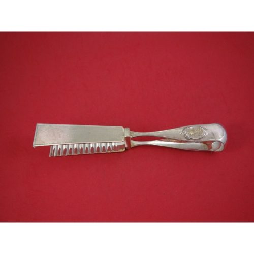 French Sterling Asparagus Serving Tong Engine Turned with Gold Mono 10 1/4″