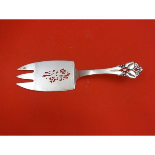 Greta by Orla Vagn Mogensen Sterling Fish Serving Fork Pierced w/Flowers 7 3/8″