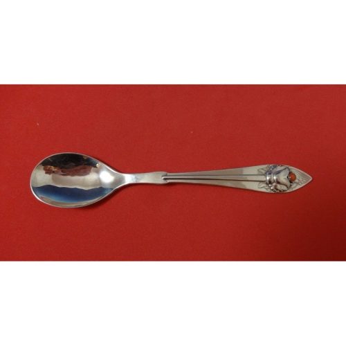 Ornamental #5 by Georg Jensen Sterling Sugar Spoon w/Applied Coral Cabachon