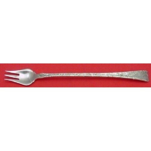 Lap Over Edge Acid Etched By Tiffany Sterling Cocktail Fork w/ Harp Shell 6 1/8″
