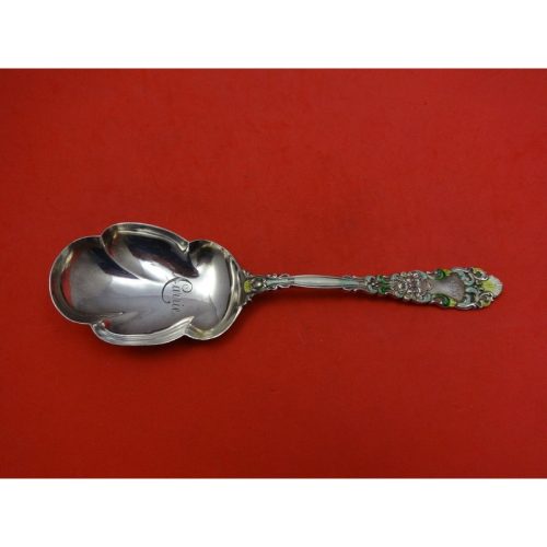 Renaissance by Dominick and Haff Sterling Berry Spoon w/ Enamel Mono “Carrie” 9″