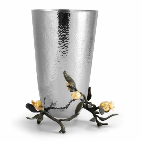 Pomegranate by Michael Aram Stainless Steel, Brass, 24K Goldplate Vase – New
