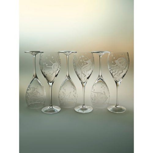 Sea Life Hand-Engraved Crystal Wine Glasses (Set of 6)