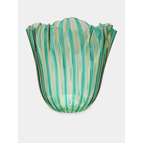 Fazzoletto a Canne Hand-Blown Murano Glass Large Vase