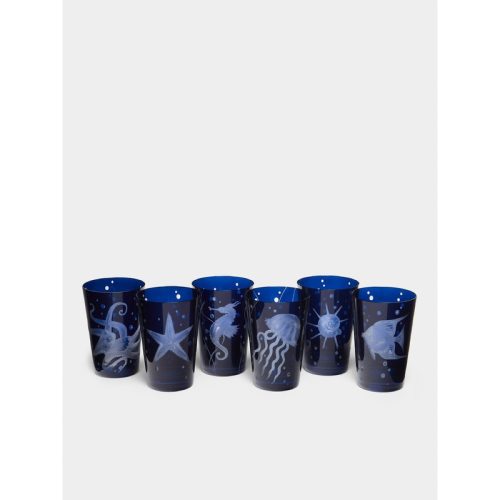 Sea Life Hand-Engraved Crystal Tumblers (Set of 6)