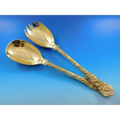 Stag Hunt by CJ Vander English Sterling Salad Serving Set 2pc 5-Tine Vermeil