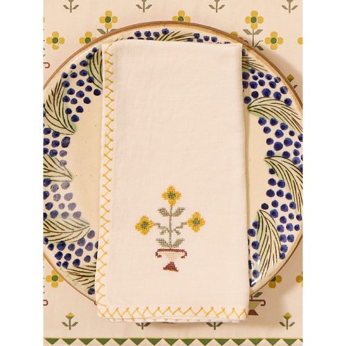 Bouquet Hand-Embroidered Linen Napkins (Set of 4)