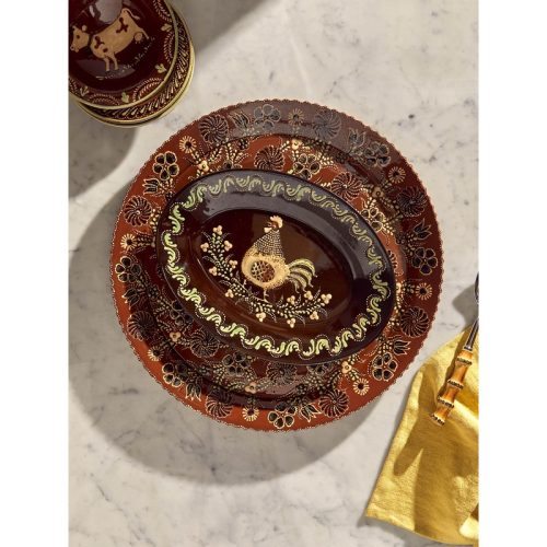 Chickens Hand-Painted Ceramic Oval Platter