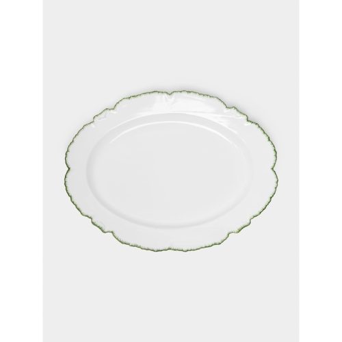 Combed Edge Hand-Painted Ceramic Oval Platter