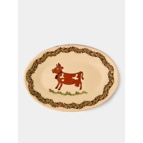 Cows Hand-Painted Ceramic Small Oval Platter