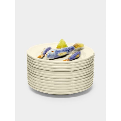 Fish and Lemon Hand-Painted Ceramic Trompe-L’oeil Box