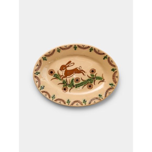 Rabbits Hand-Painted Ceramic Oval Platter