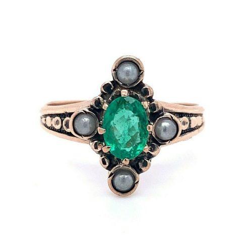 10k Yellow Gold Victorian .48ct Emerald Ring (#J5165)