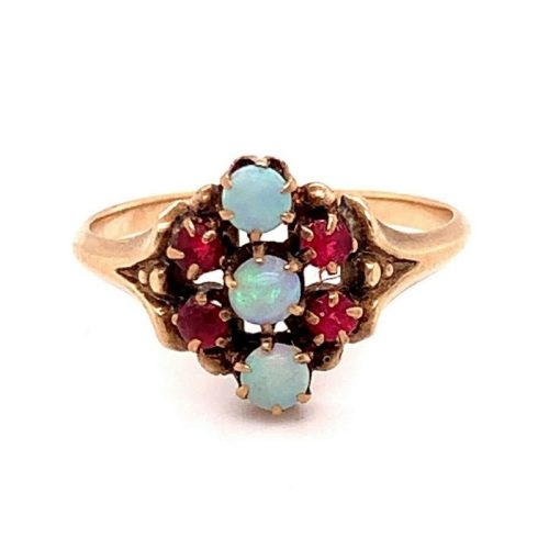 10k Yellow Gold Victorian Opal and Ruby/Paste Ring (#J4928)