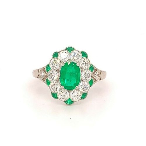 Fine Platinum Genuine Natural Emerald and Diamond Ring (#J4857)
