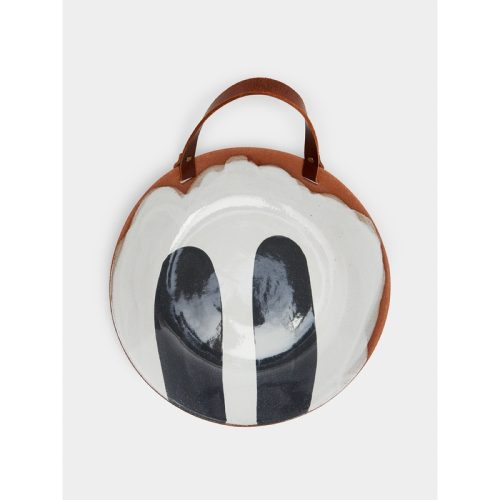 Hand-Glazed Terracotta Small Serving Bowl with Leather Handle