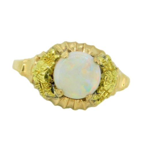10k Gold .69ct Round Genuine Natural Opal Ring Applied Green Gold (#J4120)