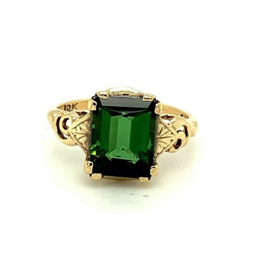 10k Yellow Gold 3.94ct Green Genuine Natural Tourmaline Ring (#J4799)