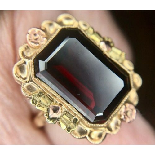 10k Yellow Gold 8.4 Carat Genuine Natural Garnet Ring with Flowers (#J1857)