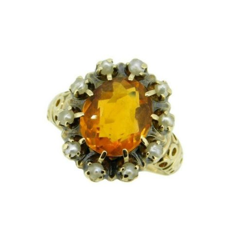 10k Yellow Gold Victorian Citrine and Seed Pearl Ring (#J4526)