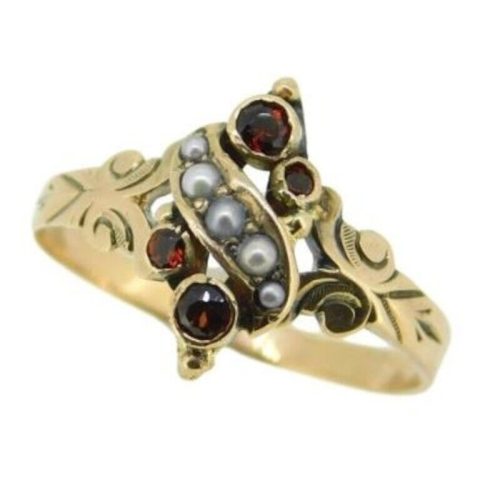 10k Yellow Gold Victorian Garnet and Seed Pearl Ring (#J4695)
