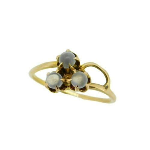 10k Yellow Gold Victorian Genuine Natural Three Moonstone Clover Ring (#J4770)