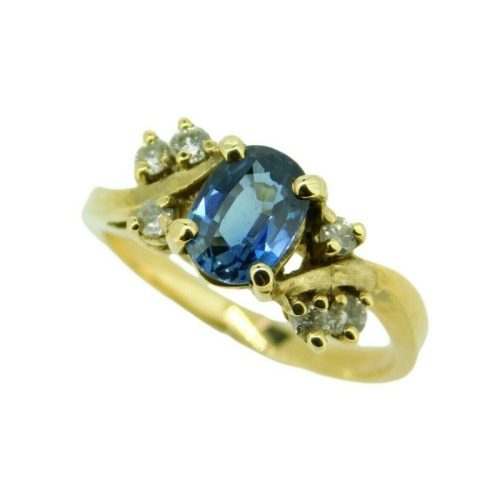 14k Gold 1.35 Carat Blue Genuine Natural Sapphire and Diamond Ring (#J403)