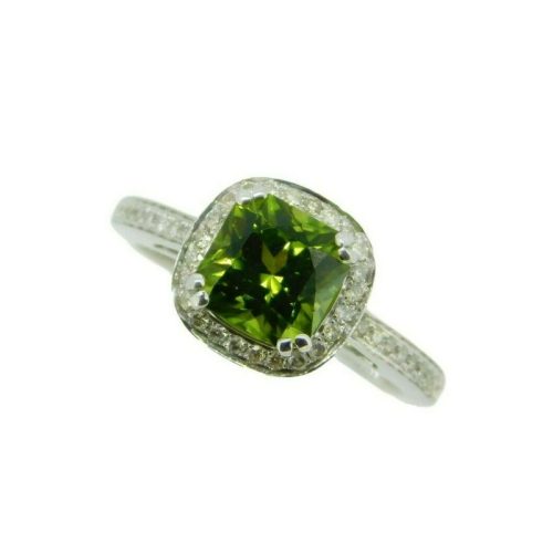 14k Gold 1.86ct Fine Genuine Natural Peridot and Diamond Halo Ring (#J4581)