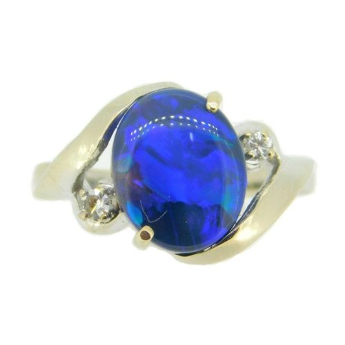 14k Gold 2.58ct Genuine Natural Black Boulder Opal Ring with Diamonds (#J4121)