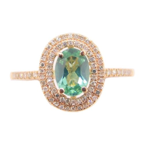 14k Rose Gold .66ct Green Genuine Natural Tourmaline Ring with Diamonds (#J4003)