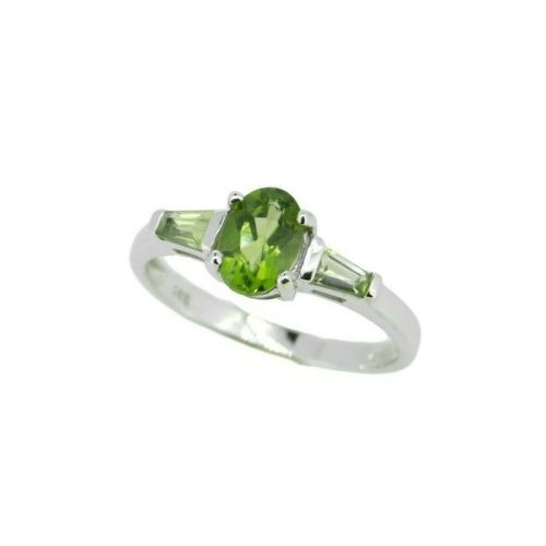 14k White Gold 1.20ct Oval Genuine Natural Peridot Ring w/Side Peridots (#J2362)