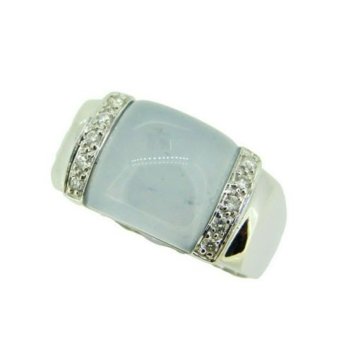 14k White Gold Square Genuine Natural Chalcedony Ring with Diamonds (#J3514)