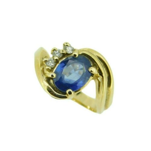 14k Yellow Gold 1.92ct Genuine Natural Sapphire and Diamond Ring (#J547)