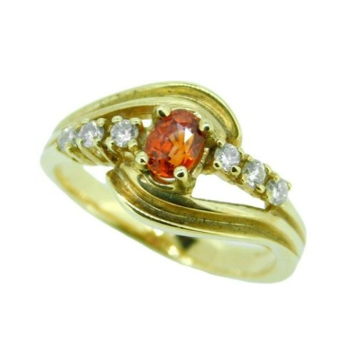 14k Yellow Gold .54ct Orange Genuine Natural Sapphire and Diamond Ring (#J508)
