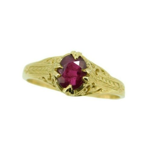 14k Yellow Gold Filigree Genuine Natural Ruby Ring (#J2642)