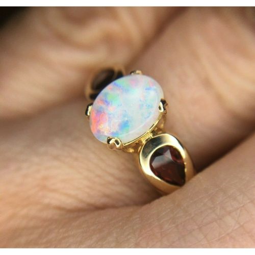 14k Yellow Gold Genuine Natural Opal and Garnet Ring (#J3990)