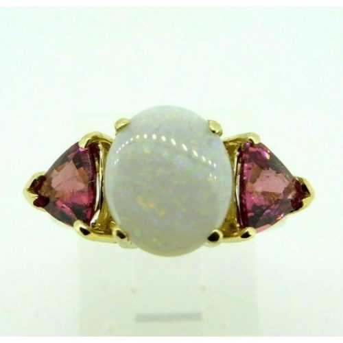 14k Yellow Gold Genuine Natural Opal and Pink Tourmaline Ring (#J4417)