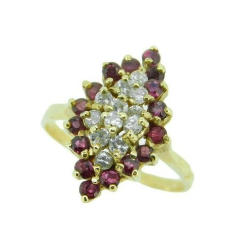 14k Yellow Gold Genuine Natural Ruby and Diamond Cocktail Ring (#J527)