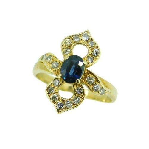14k Yellow Gold Genuine Natural Sapphire and Diamond Ring (#J543)