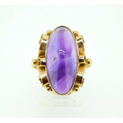 14k Yellow Gold Large Retro Russian Genuine Natural Amethyst Ring (#J5054)