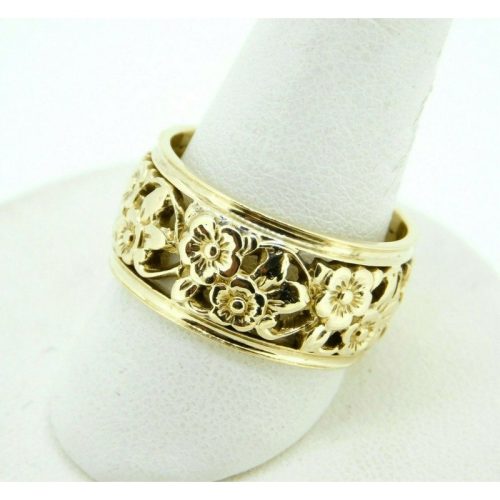 14k Yellow Gold Ring Band with Floral Pierced Design (#J4422)