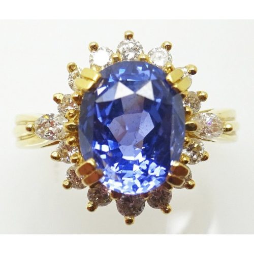 18k Gold 4.34cts Genuine Natural Ceylon Sapphire and Diamond Ring (#J3398)
