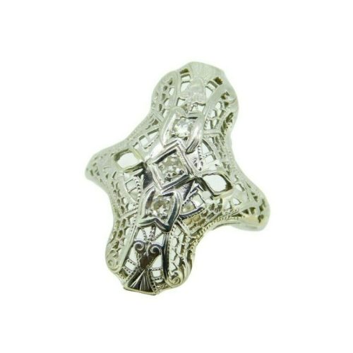 18k Gold Pierced Filigree Deco Ring .10ct Genuine Natural Diamonds (#J4687)