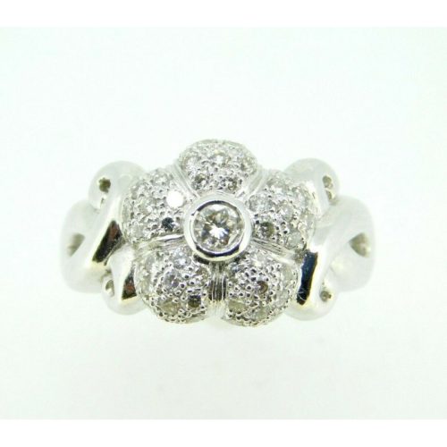 18k White Gold Genuine Natural Diamond Flower Ring 3/4ct (#J1778)
