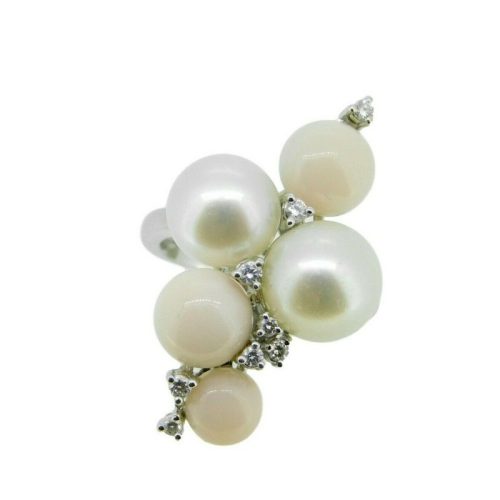 18k White Gold Italian Coral Pearl Diamond Ring (#J4699)