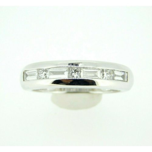 18k White Gold Ring with Round and Baguette Genuine Natural Diamonds (#J777)